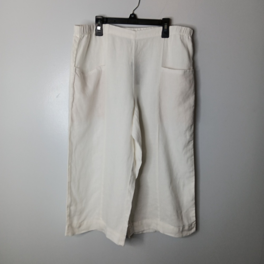 NWT Pure Jill Cropped Pants Women Petite Size M White Wide Leg Linen Boho Resort